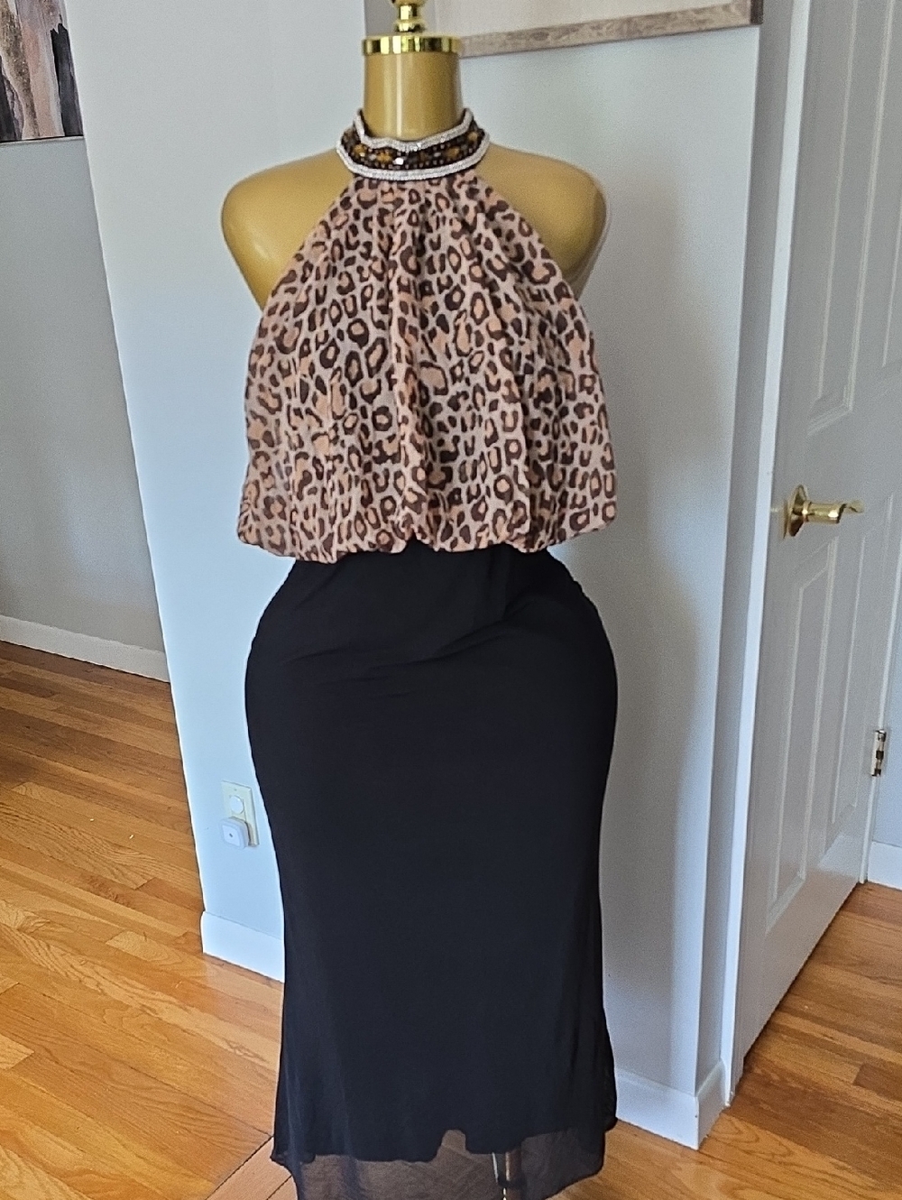 Leopard Halter Maxi Skirt - Black and Tan